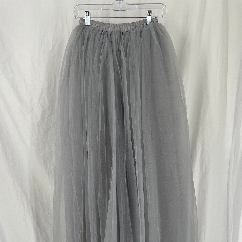 Gray Ruffle Full Maxi Skirt